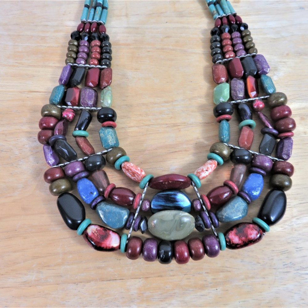 Multi-Stone Necklace Collar Bib Signed N